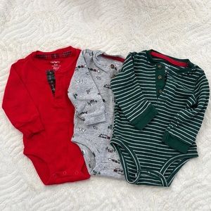 Carter's 6m Onesies Long Sleeve Set - Thermal Red, Gray, and Green